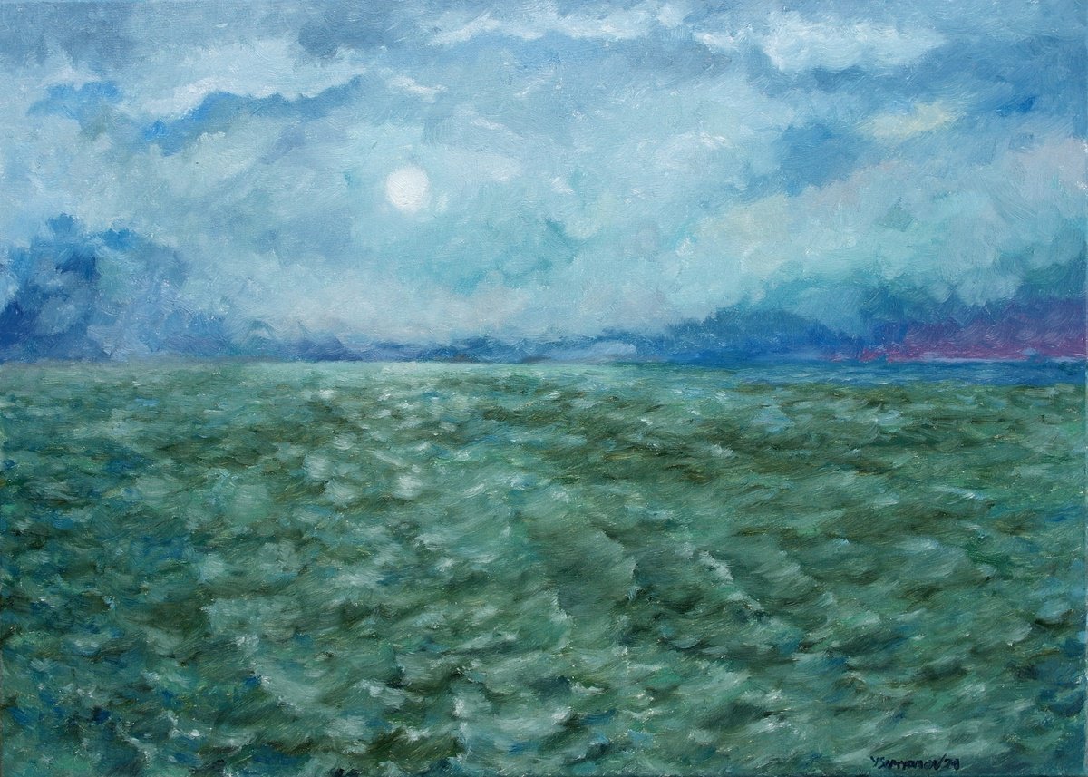 Seascape, Sea Stories - Night Moonlight Sea . By Juri Semjonov, 28 X 20, Artwork For Sale On Artfinder