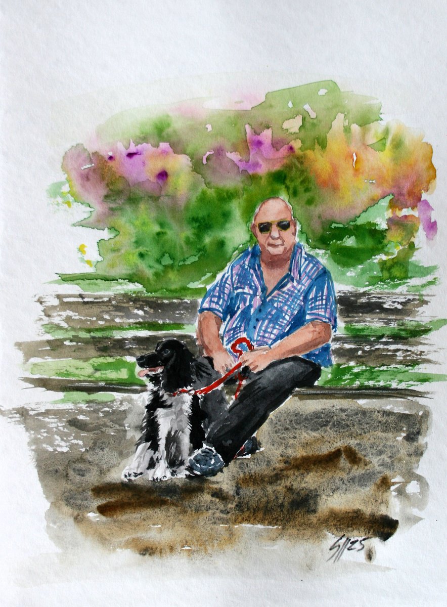 Impressionistic Watercolour , Walking The Dog Iii By Salana Art / Svetlana Samovarova, 11 X 15, Artwork For Sale On Artfinder