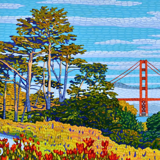 Golden Gate View With Flowers #2