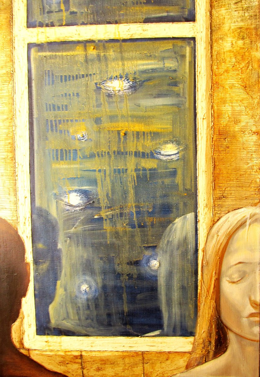 Expressive Portrait Oil Painting By Serhiy Roy, 24 X 43", Sleeping Stars, Original Artwork