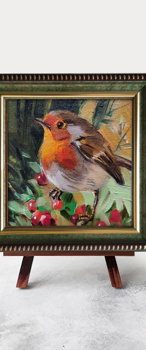 Robin bird on brunch by Nataly Derevyanko