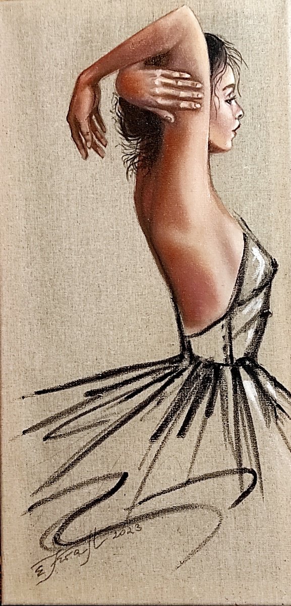 Expressive Portrait Oil Painting By Elena Kraft, 12 X 24, On Backstage, Original Artwork