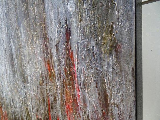 Large Abstract Landscape Original Painting on Canvas. Red, Brown & Gold Abstraction. Modern Textured Art 2021