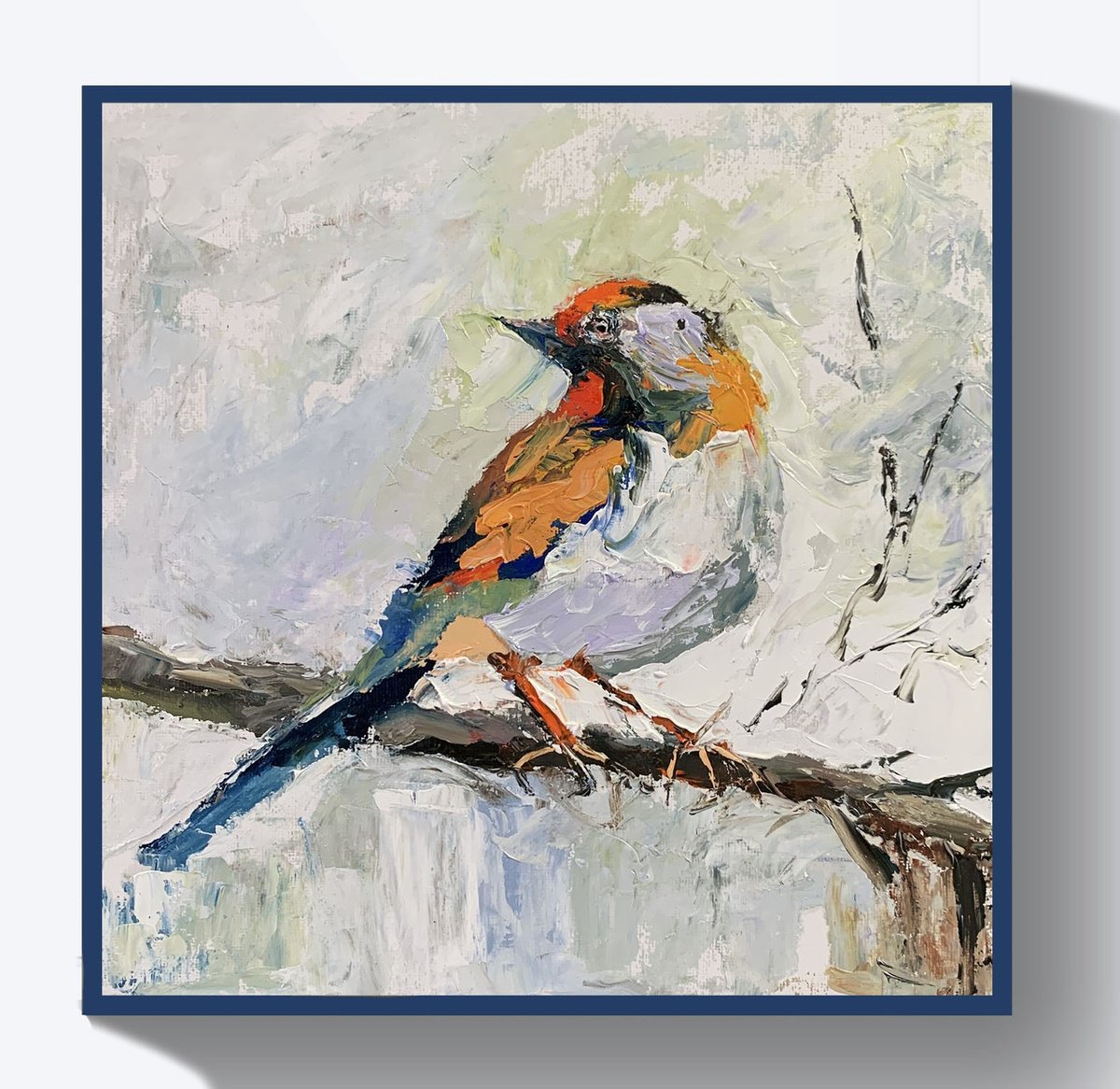 Impressionistic Animal Oil Painting By Vita Schagen, 10 X 10", Bird. #12, Original Artwork