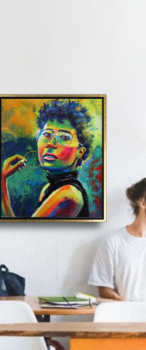 VIBRANT PORTRAIT OF A YOUNG FASHION ICON: AN IMPRESSIONIST OIL PAINTING by Ion Sheremet