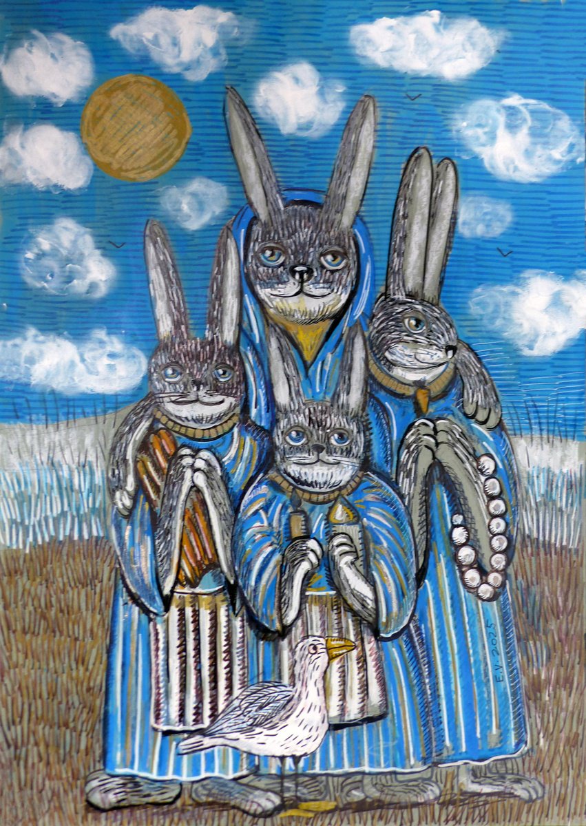 Animal Painting By Elizabeth Vlasova, 12 X 17, Faith, Hope, Love And Mother Sophia, Original Artwork