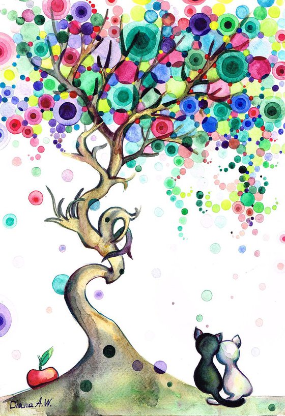 CATS IN LOVE UNDER THE MULTI COLOUR TREES