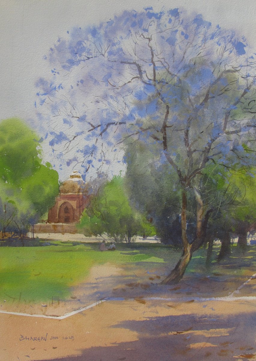 Impressionistic Landscape Watercolour By Bhargavkumar Kulkarni, 14 X 20, Warm Winter, Delhi, Original Artwork