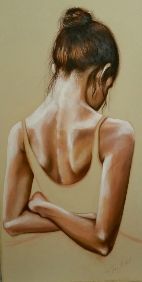 "Before performance"55x105x2cm Original acrylic painting on fabric ,ready to hang by Elena Kraft