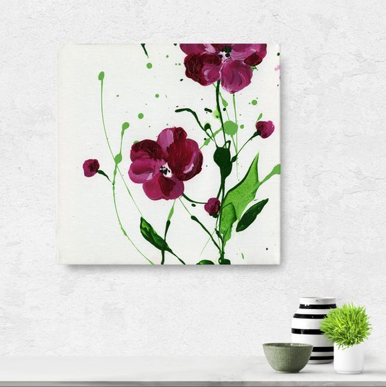 Pure And Simple 3 -  Minimal Textured Flower Painting  by Kathy Morton Stanion