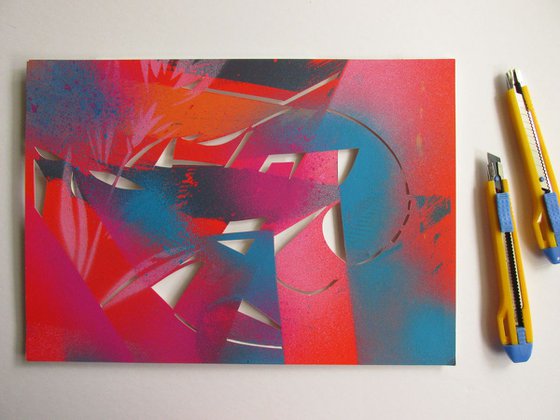 abstract painting with paper cut #3
