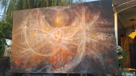Gigantic size angel composition 290 x 190 x 3 cm eclectic incandescent art by O KLOSKA