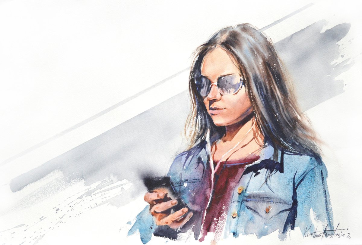 Girl with phone by Anastasia Kustova
