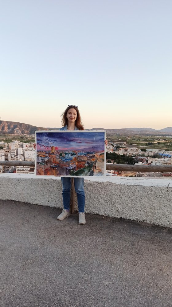 Night city of Orihuela, Spain