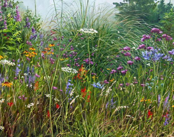 Flower garden. Oil painting.