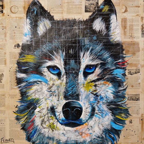 Hungry Like The Wolf 120cm x 120cm Wolf Book Page Urban Pop Art