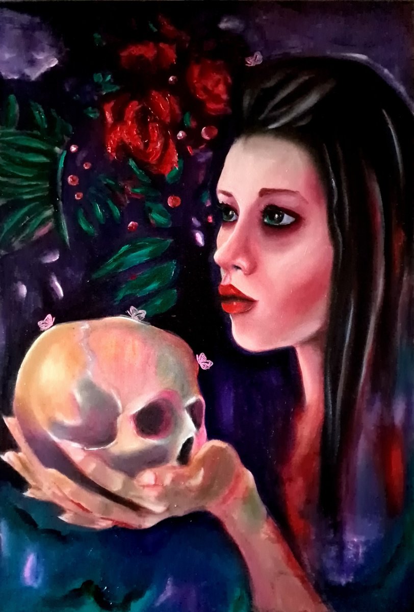 Expressive Portrait Oil Painting By Leezee Lee ( Georgiana L. Nicolae), 24 X 36", Healing Touch, Original Artwork