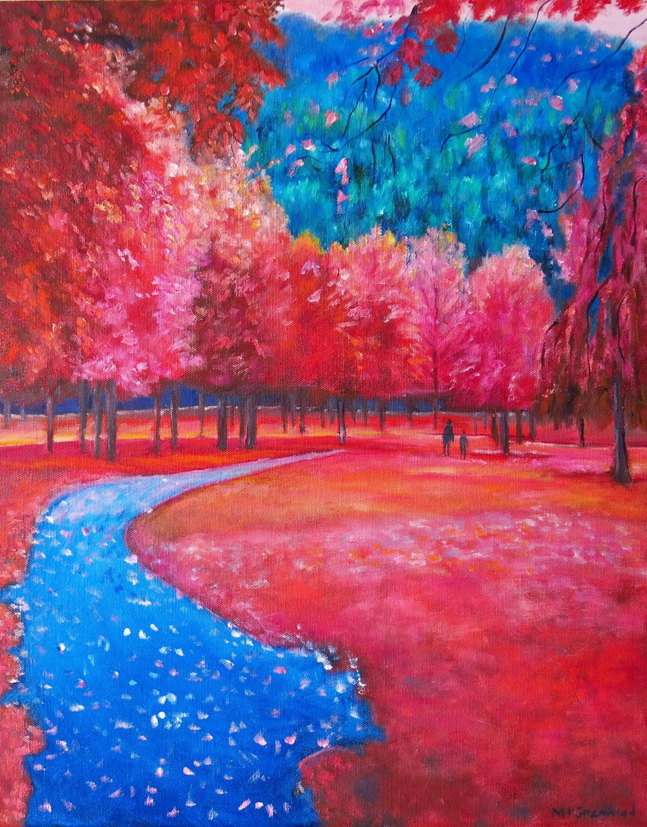 Impressionistic Landscape Oil Painting By Maureen Greenwood, 16 X 20", Autumn Pizazz, Original Artwork