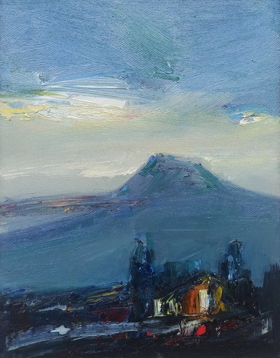 Evening  (30x24cm, oil painting, ready to hang, palette knife)