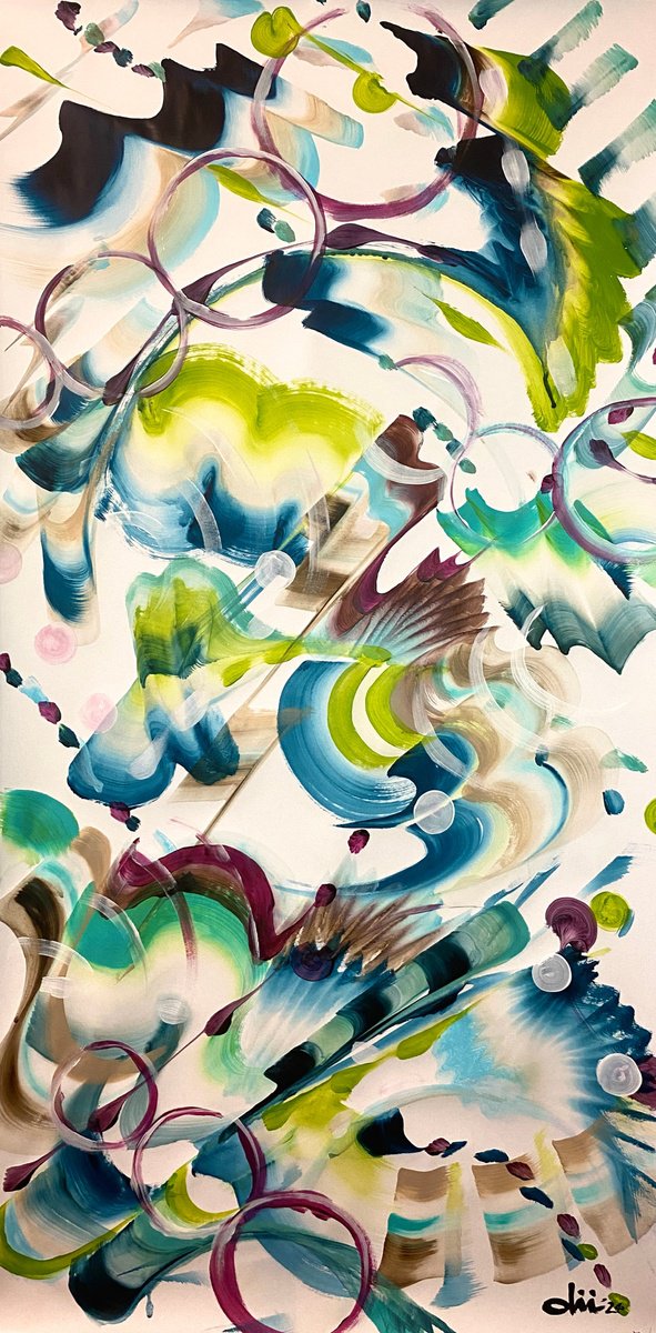 Organic Abstract Acrylic Painting By Daichi Matsusaki, 20 X 39, Color Dance 1-8-24, Original Artwork