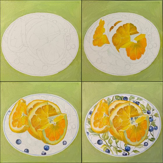 “Orange rhythm on a blue surface”