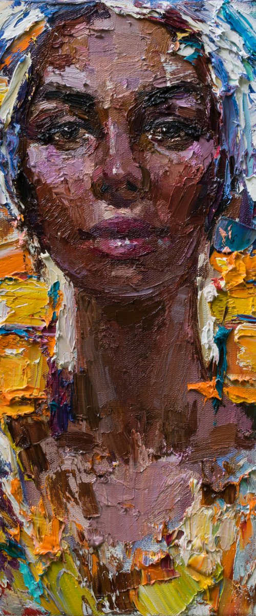 African woman- portrait painting impasto style by Anastasiia Valiulina