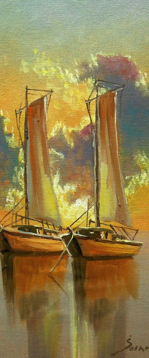THE FISHING BOATS,  oil on canvas, seascape  YOU CAN ORDER THE SAME PAINTING ! by Borko Sainovic