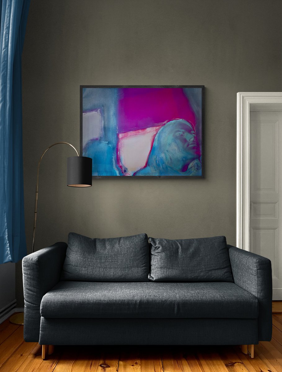 Bright painting - Pink room - Pop Art - Portrait - Realism - Neon art - Girl by Yaroslav Yasenev