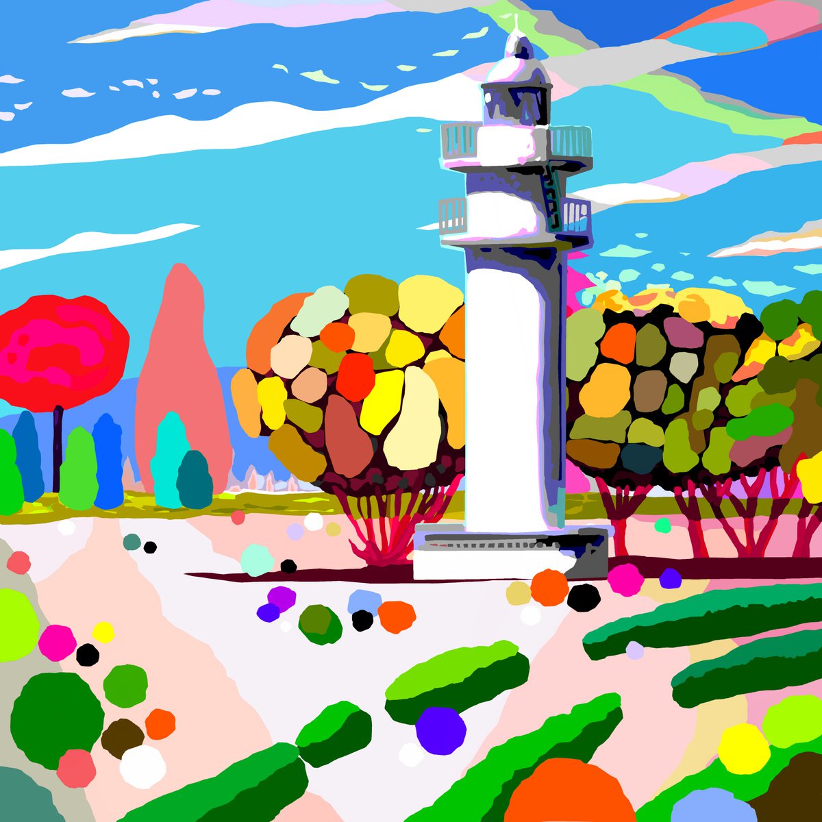 Urban And Pop Giclee Print , The White Garlic Lighthouse By Alejos, 17 X 17, Artwork For Sale On Artfinder