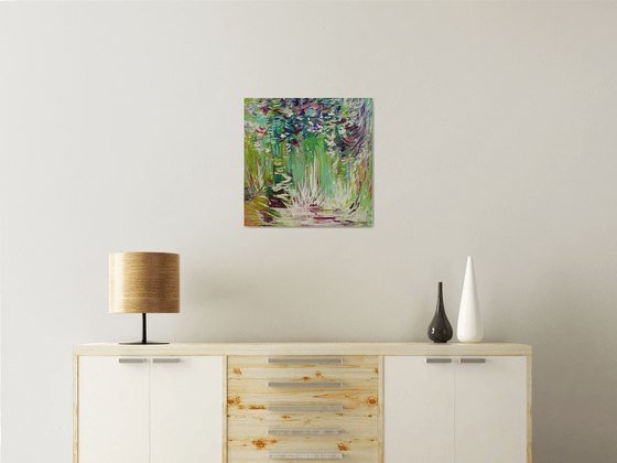 Abstract Floral Landscape. Floral Garden. Abstract Tropical Forest Original Painting on Canvas 51x51cm Modern Art