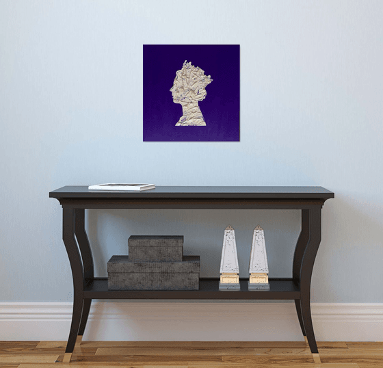 Queen #75 on dark purple, white and silver PAINTING INSPIRED BY QUEEN ELIZABETH PORTRAIT