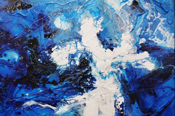 Cracker Jack Blue 240cm x 100cm Blue White Textured Abstract Art