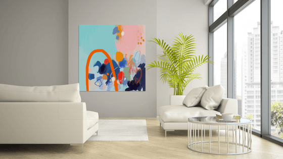 Sky blue and crepe pink abstract artwork