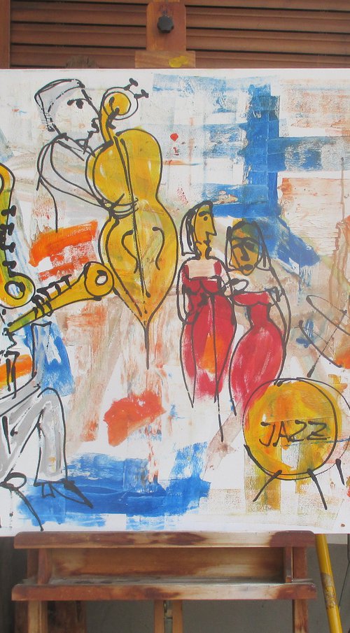 Jazzband Musicszene xl Acrylpainting 31,4 x 47,3 inch by Sonja Zeltner-Müller