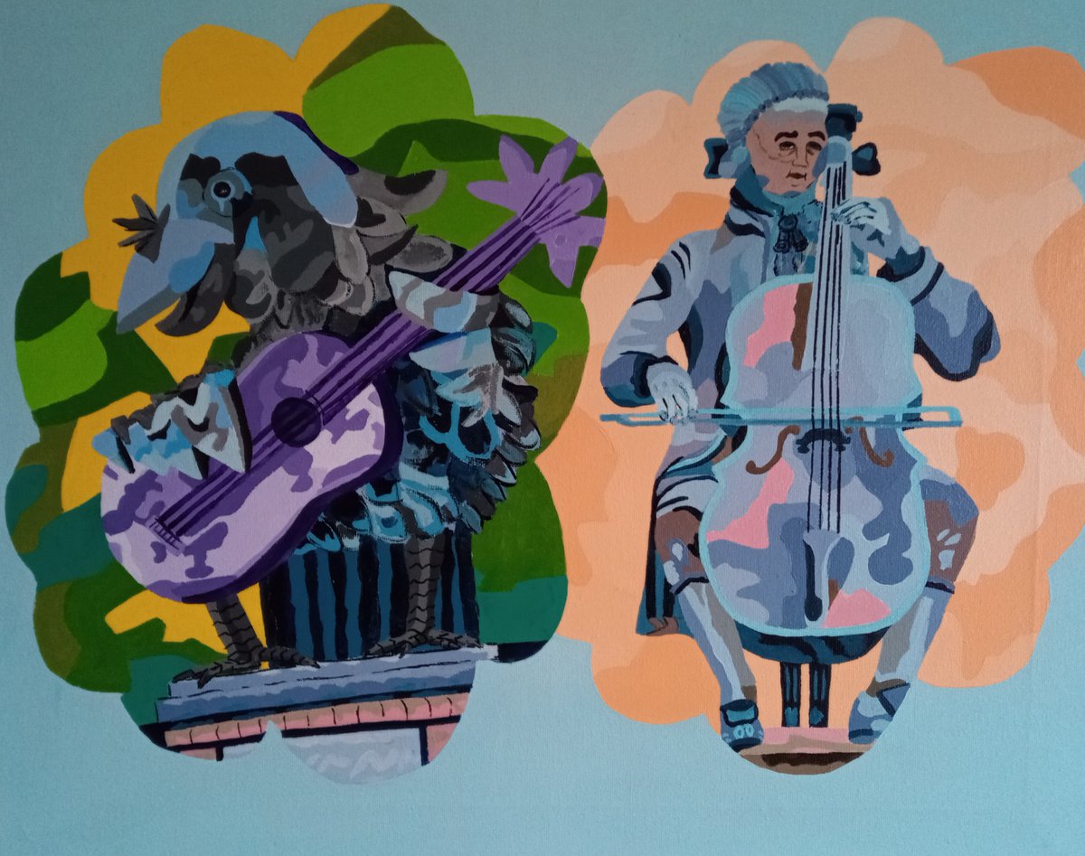 Naive Abstract Acrylic Painting By Corinne Hamer, 20 X 16, Instrumental Clouds, Original Artwork