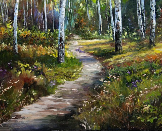 Autumn Forest Oil Painting Original Art Fall Landscape 26 x 34