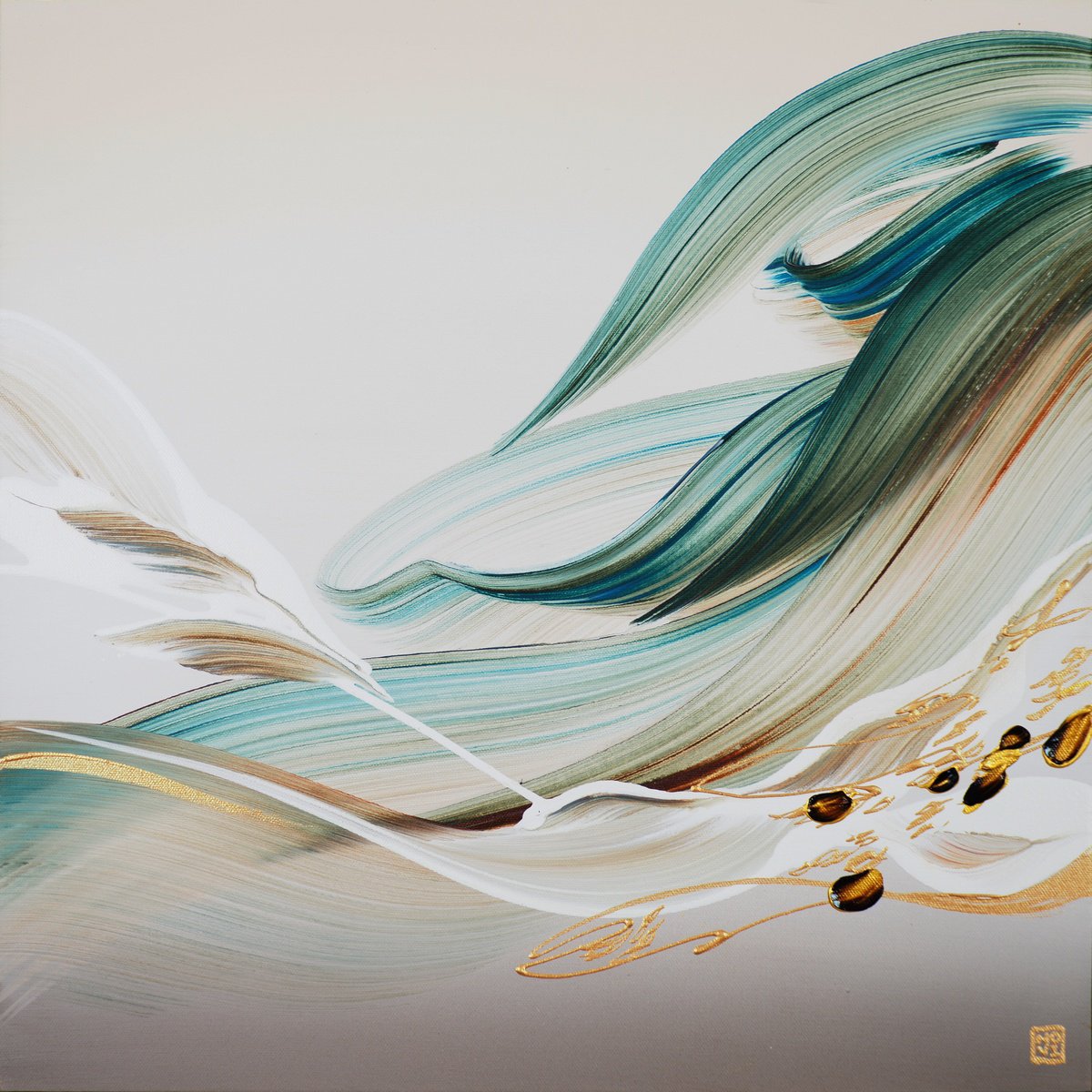 Abstract Acrylic Painting By Novi Lim, 20 X 20", Whispering Wind Ii, Original Artwork