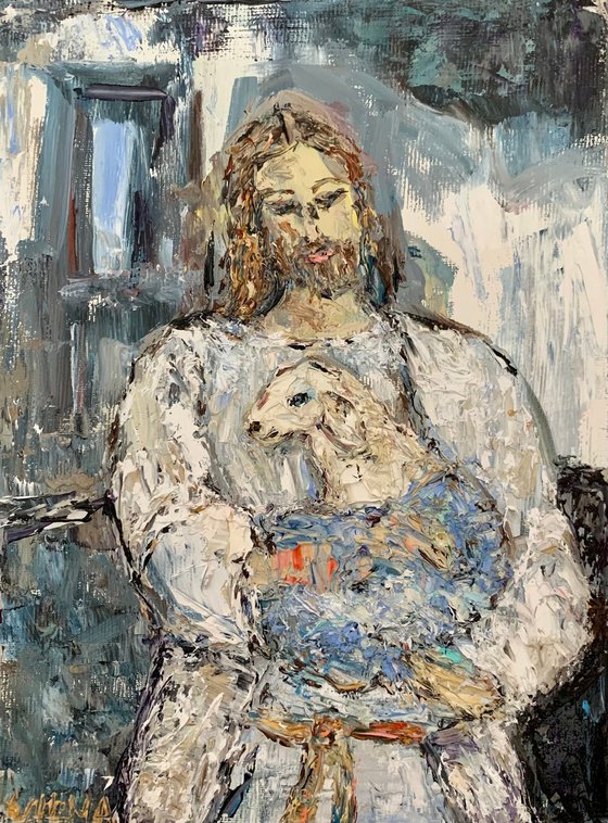 Jesus holding a lamb