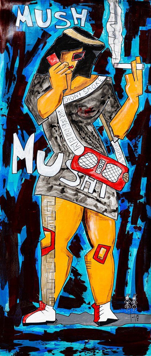 Urban And Pop Portrait Acrylic Painting By Gurgen Arutunyan, 30 X 75, Mush-Mushi, Original Artwork