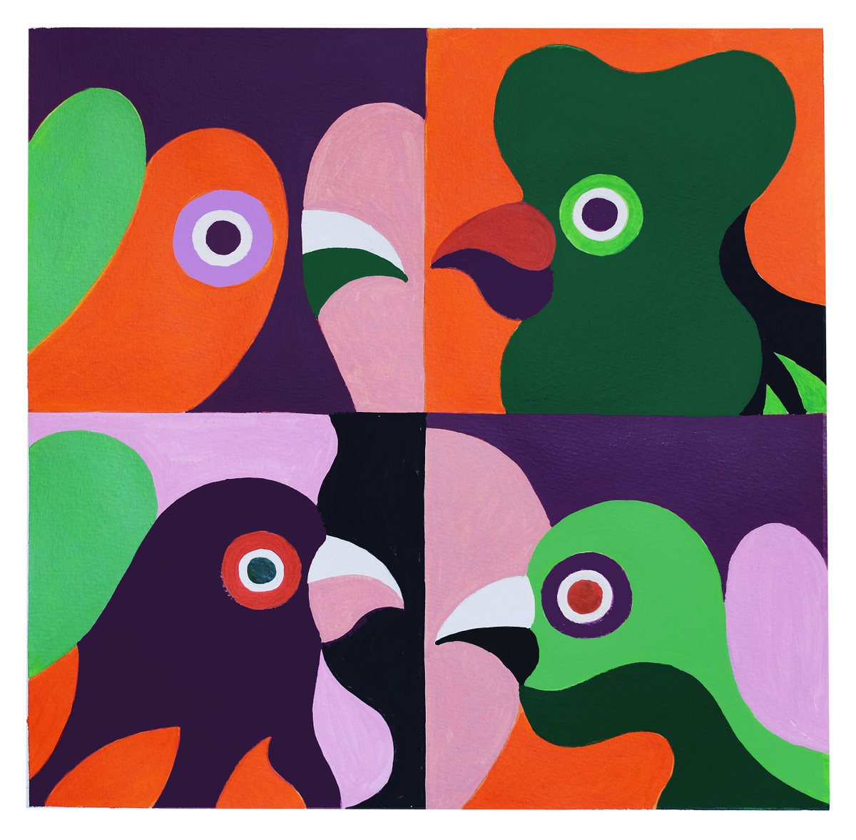 Graphic Acrylic Painting , Roosters_Heads-Haiti-03 By Andre Baldet, 13 X 13, Artwork For Sale On Artfinder