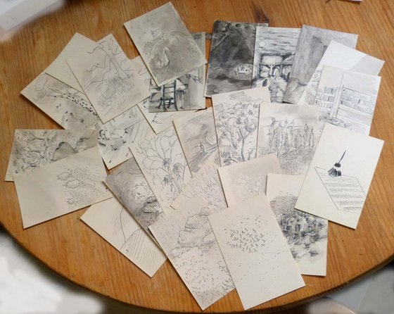 Country Impressions, 5 ACEO drawings 7,5x12 cm