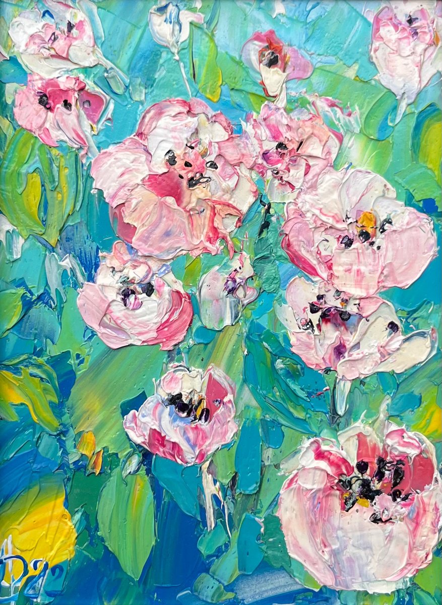 Abstract Botanical Oil Painting By Svitlana Andriichenko, 7 X 9", Coquettes, Original Artwork