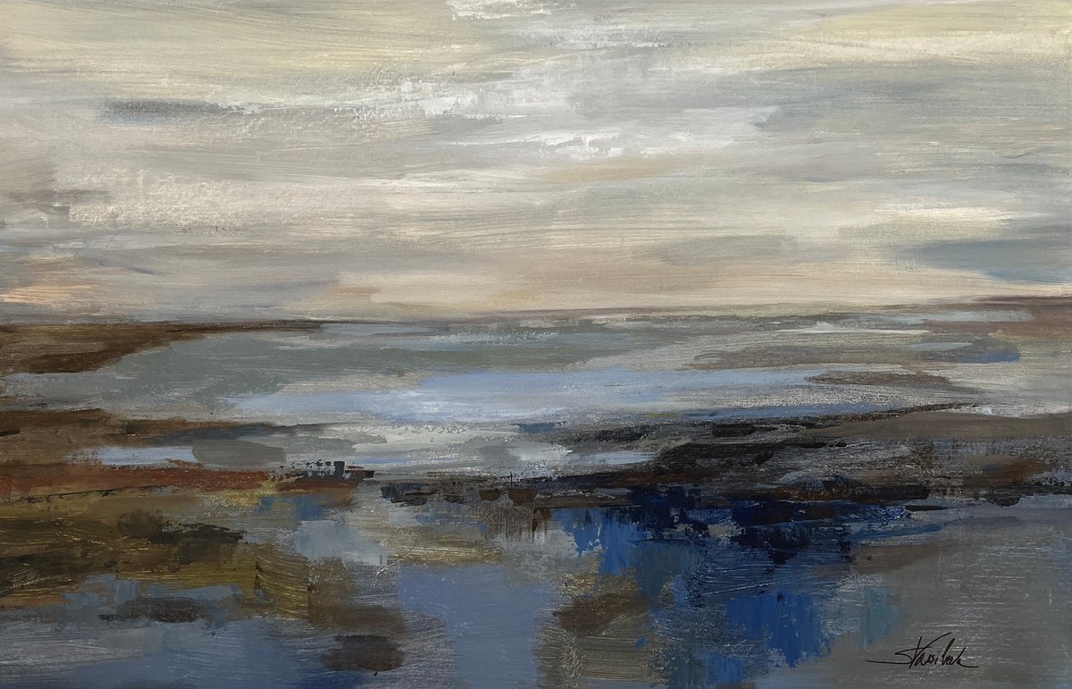 Expressive Landscape Acrylic Painting By Silvia Vassileva, 36 X 24", Serene Sea, Original Artwork