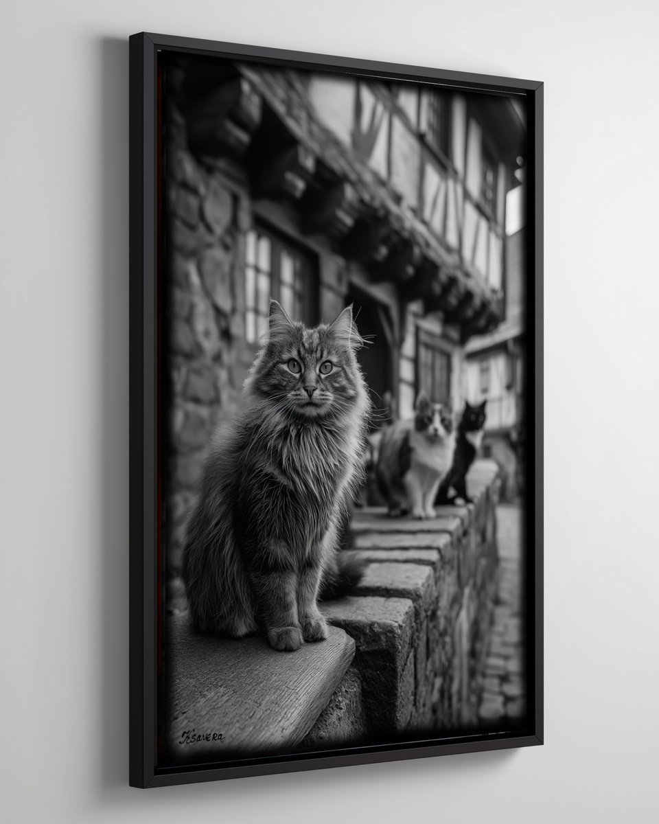 Photorealistic Animal Photograph By Ksavera, 25 X 37", Cats In Village B0805M, Original Artwork