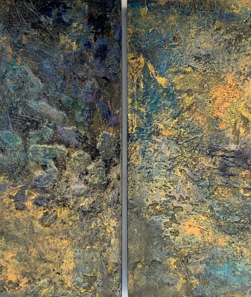 Metallic Blues Diptych by Jan Rogers