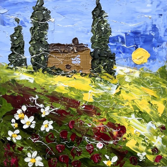 Tuscany. Poppy Field. oil impasto painting