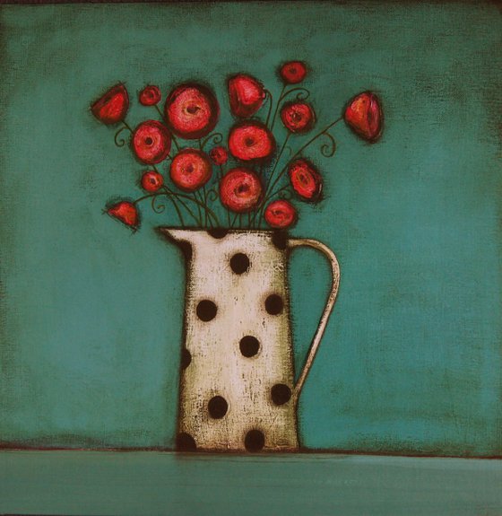 Red Poppies in a Polkadot Jug..,