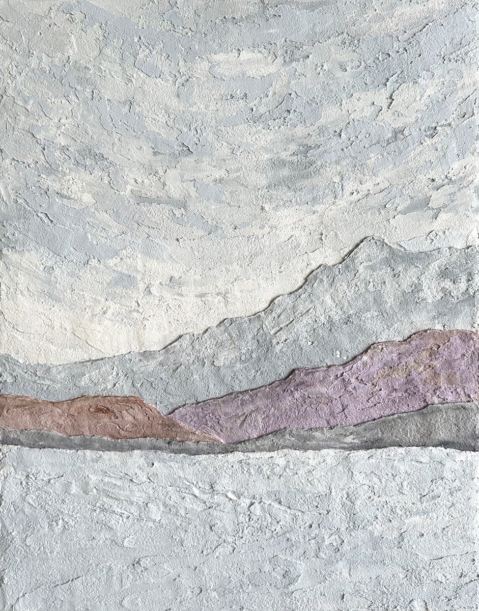 Mountains in the fog. Minimalist relief landscape. by Olga Grigo