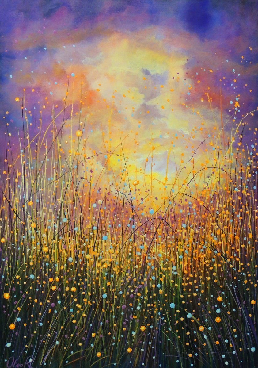 Impressionistic Landscape Oil Painting By Olga Riabchuk, 20 X 28", Joyful Evening, Original Artwork