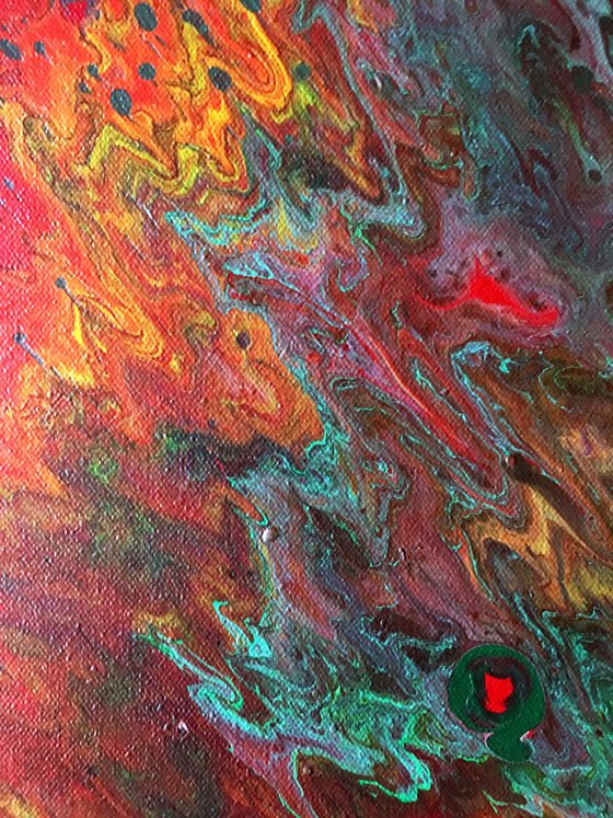 "Up In Flames" - FREE WORLDWIDE SHIPPING - Original Abstract PMS Fluid Acrylic Painting - 24 x 24 inches